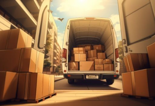 camión y cajas dentro